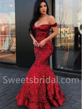 Elegant Off shoulder V-neck Mermaid Prom Dresses, SW1526