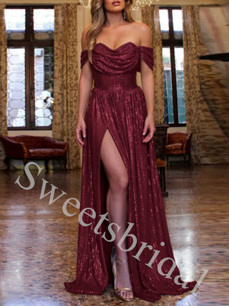 Elegant Strapless Off shoulder Side slit A-line Long Prom Dress,SW1988