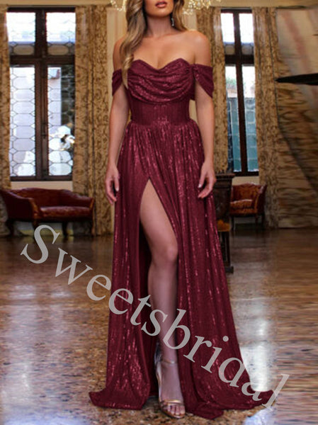 Elegant Strapless Off shoulder Side slit A-line Long Prom Dress,SW1988