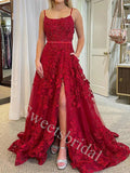 Elegant Square Sleeveless Side slit A-line Prom Dresses,SW1898