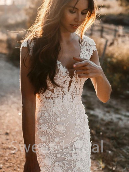 Simple V-neck Mermaid Lace applique Wedding Dresses,  DB0250