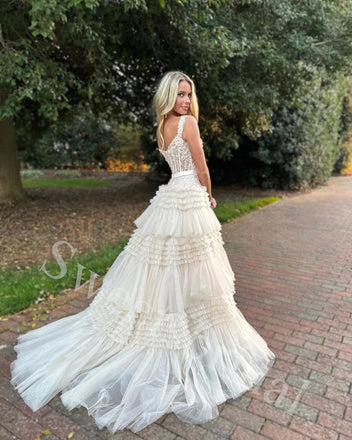 Elegant V-neck Sleeveless A-line Long Prom Dress,SW1942