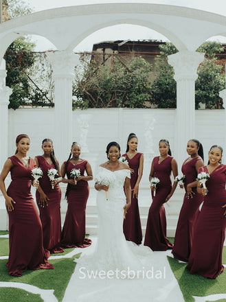 Sexy V-neck Mermaid Elegant Simple Long Bridesmaid Dresses,SWE1281