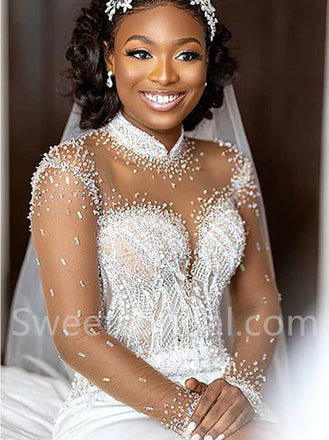 Elegant Long sleeves Mermaid Lace applique Wedding Dresses,DB0271