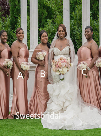 Mismatched Off-shoulder Sweetheart Elegant Simple Long Bridesmaid Dressess,SWE1358