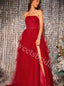 Red Elegant Strapless Sleeveless Side slit A-line Prom Dresses,SWW1746