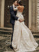 Elegant Off shoulder Long sleeves A-line Lace applique Wedding Dresses,DB0301