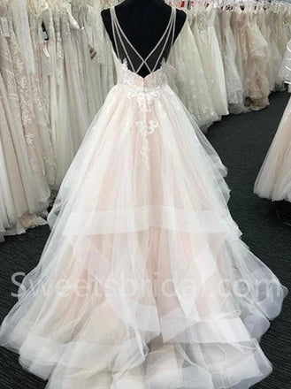 Elegant V-neck Sleeveless A-line lace applique Wedding Dresses,DB0279