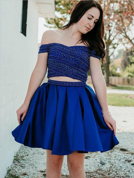 Gorgeous Off The Shoulder With Rhinestone A Line Short Homecoming Dress, BTW168