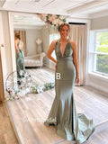 Mismatched Halter Mermaid Floor-length Elegant Simple Pretty Long Bridesmaid Dresses, SWE1337