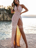 Elegant V-neck Side slit Mermaid Prom Dresses, SW1477