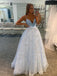 Simple V-neck A-line Tulle Cheap Long Prom Dresses.SW1205