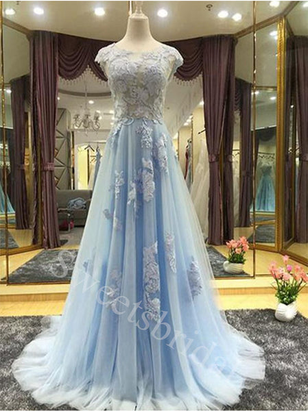 Elegant Scoop Cap sleeves A-line Prom Dresses,SW1857