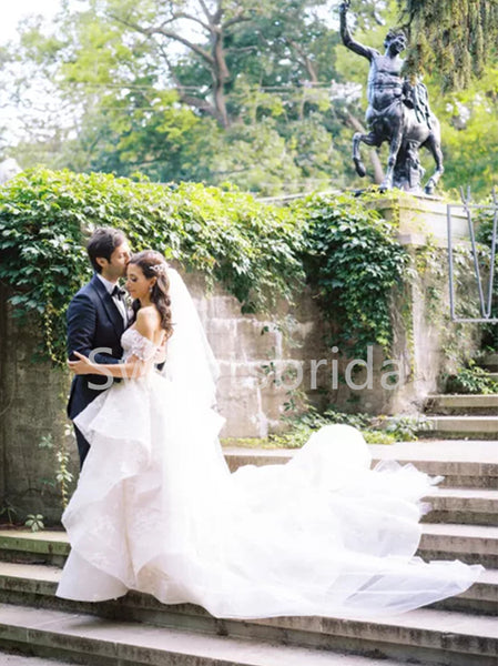 Elegant Sweetheart Off shoulder A-line Lace applique Wedding Dresses, DB0255