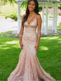 Simple V-neck Tulle Lace Mermaid Ball Gown Evening Party Prom Dresses,SW1140