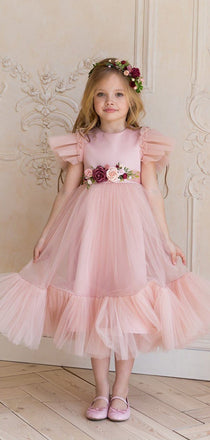 Lovely Round Neck Sleeveless A Line Tulle Flower Girl Dresses，GTE2135