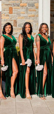 Affordable Mermaid V-neck Side Slit Sexy Long Bridesmaid Dresses, SW1216