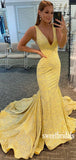 Simple V-neck Mermaid Cheap Long Prom Dresses.SW1206