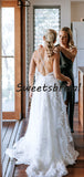 Pretty V-neck Tulle A-line With Appiques Long Wedding Dresses Evening Dresses, WD1126