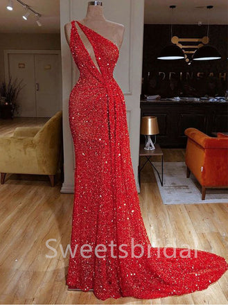 Sexy One-shoulder Sleeveless Mermaid Prom Dresses, SW1400