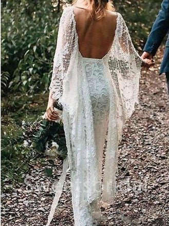 Sexy Long sleeves Open back Sheath Lace applique Wedding Dresses,DB0322