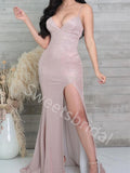 Sexy V-neck Sleeveless Side slit Mermaid Prom Dresses,SW1718