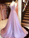 Simple A Line V Neck Sleeveless Open Back Long Prom Dresses ,MD344