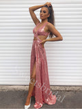 Sexy V-neck Sleeveless A-line Prom Dresses,SW1835