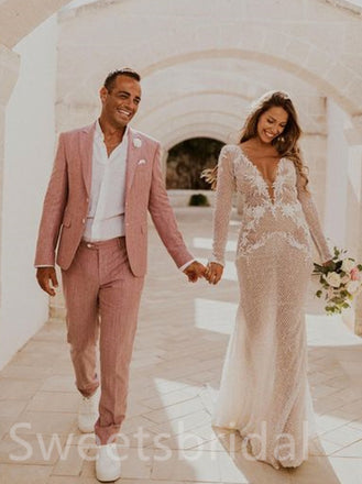 Sexy V-neck Long sleeves Mermaid Lace applique Wedding Dresses,DB0195