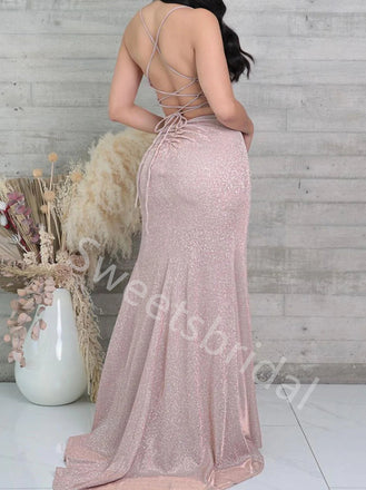 Sexy V-neck Sleeveless Side slit Mermaid Prom Dresses,SW1718