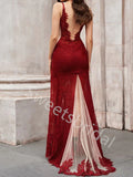 Sexy V-neck Sleeveless Side slit Mermaid Prom Dresses,SW1739