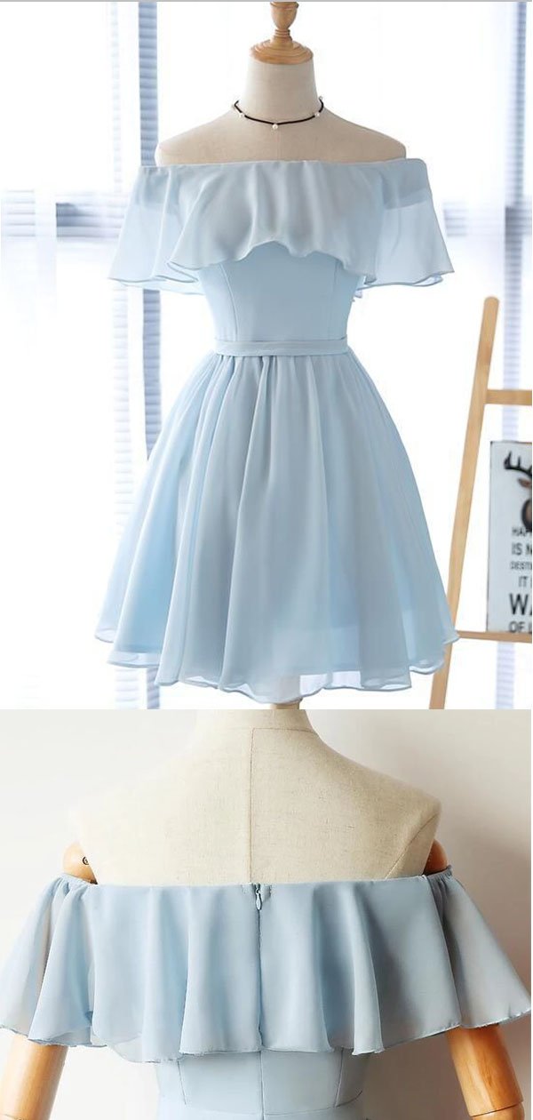 Simple Off The Shoulder Light Blue Chiffon A Line Short Homecoming Dre sweetbridals Simple Off The Shoulder Light Blue Chiffon A Line Short Homecoming Dre sweetbridals