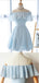 Simple Off The Shoulder Light Blue Chiffon A Line Short Homecoming Dress, BTW195