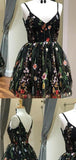 Unique Spaghetti Strap Black Lace A Line Short Homecoming Dress, BTW192