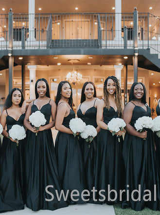 Spaghetti straps Sweetheart A-line Pleats Side slit Elegant Simple Long Bridesmaid Dresses,SWE1287