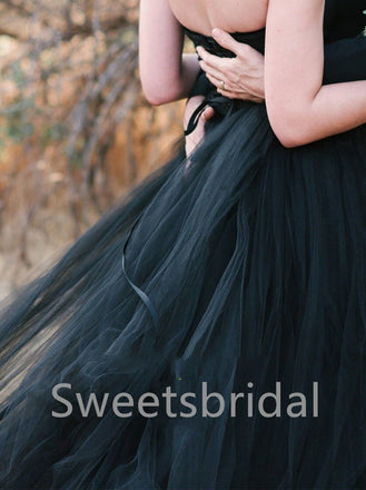 Black Elegant Strapless A-line Lace applique Wedding Dresses,DB0300