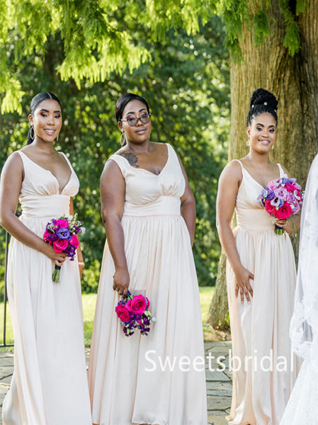 V-neck A-line Elegant Simple Long Bridesmaid Dressess,SWE1359