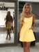 Simple Yellow Spaghetti Strap Lace Up Mini Short Homecoming Dress, BTW172