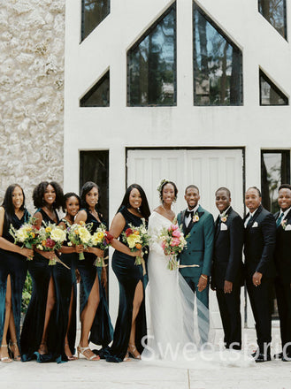 Simple V-neck Side silt Mermaid Elegant  Pretty Long Bridesmaid Dresses,SWE1296