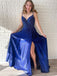 Simple V-neck Spaghetti Strap A-line Long Prom Dresses.SW1175