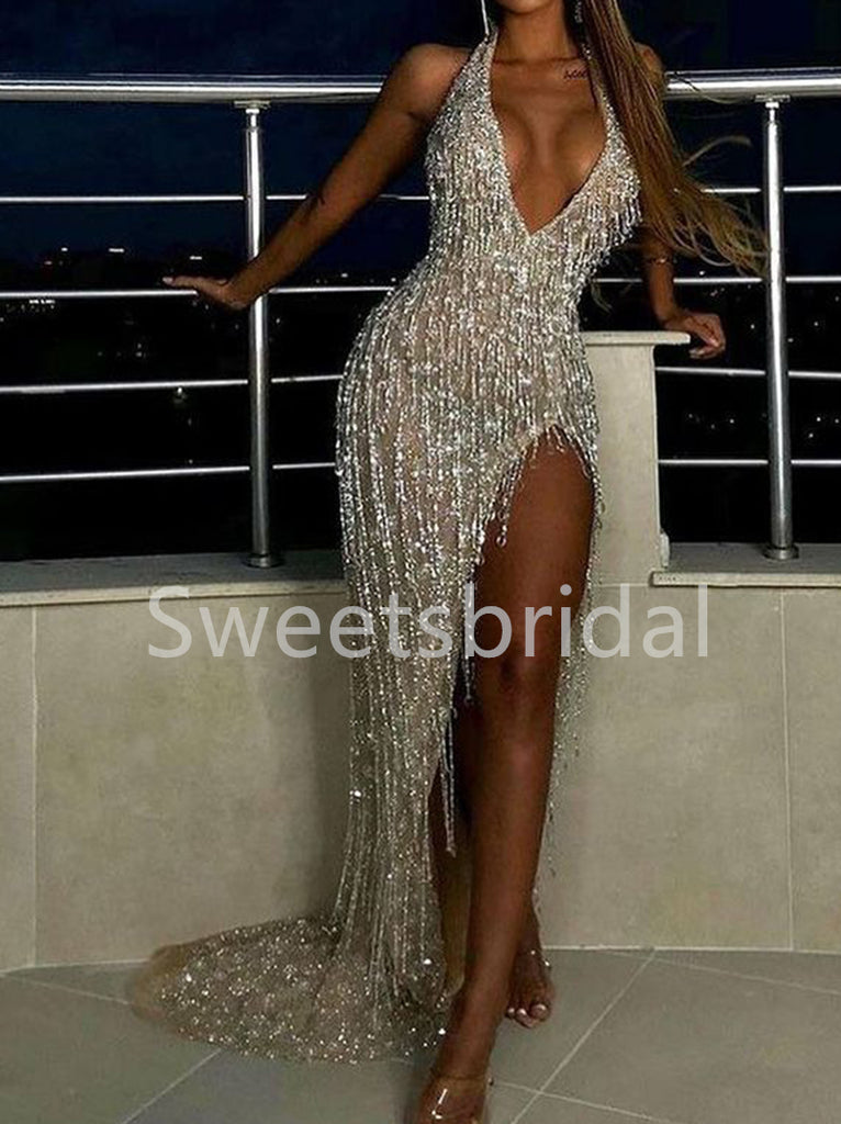 Sexy Halter Side slit Mermaid Prom Dresses, SW1478