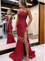 Sexy One shoulder Sleeveless Side slit Mermaid Prom Dresses,SW1706