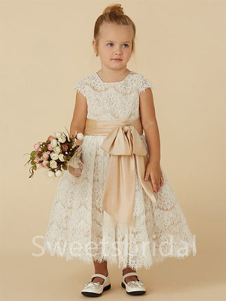 BeautifuI Scoop Cap sleeves A Line Flower Girl Dresses,FGS0046