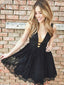 Pretty V Neck Sleeveless Black Lace A Line Short Homecoming Dress, BTW210