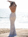 Sexy V-neck Side slit Mermaid Sequin Simple Prom Dresses ,SW1293