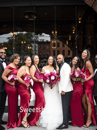 Mermaid Side slit Spaghetti straps Elegant Simple Long Bridesmaid Dressess,SWE1361