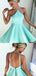 Simple Halter Sleeveless Backless Satin A Line Short Homecoming Dress, BTW215