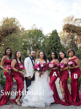 Mermaid Side slit Spaghetti straps Elegant Simple Long Bridesmaid Dressess,SWE1361