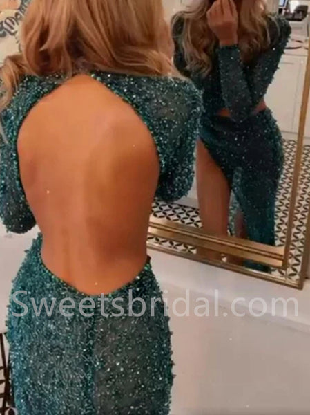 Sexy Long sleeves Side slit Open back  Mermaid Prom Dresses, SW1501