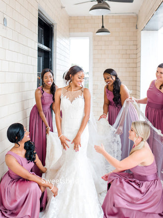 One-shoulder A-line Elegant Simple Long Bridesmaid Dressess,SWE1360